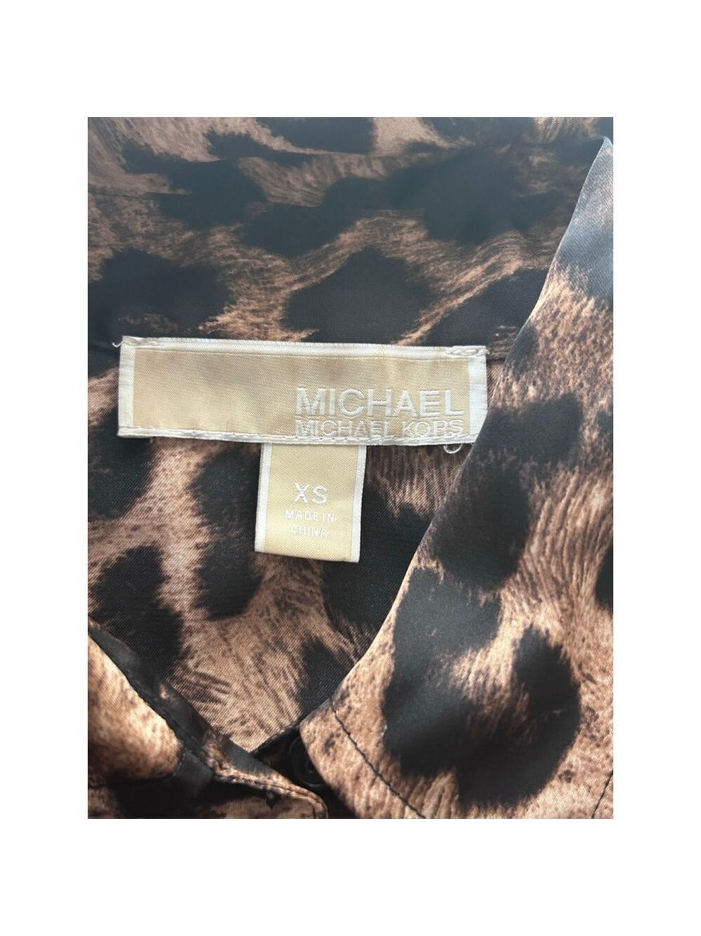 Michael Kors Leopard Print Wide Leg Jumpsuit XS Collared Button Front - Picture 9 of 13